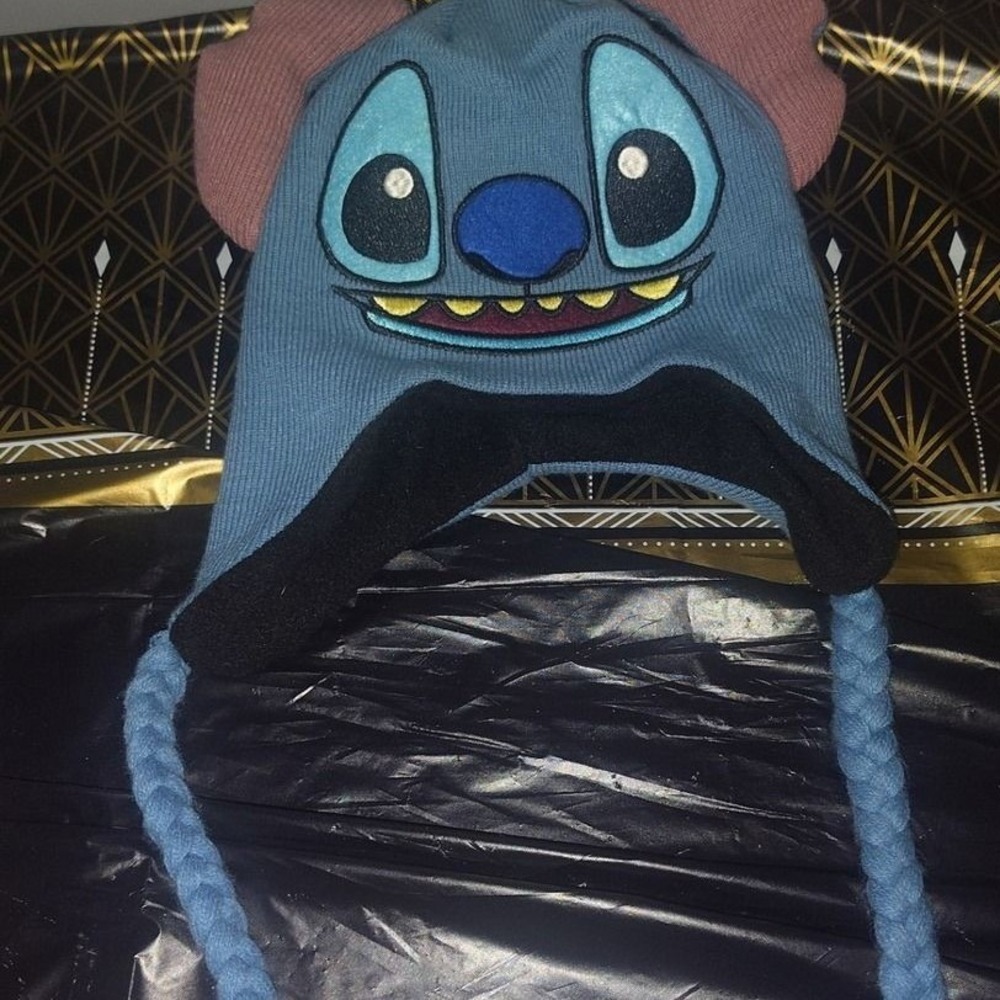 Disney Lilo & Stitch Blue Knit Laplander Beanie Hat with Ears and Braids